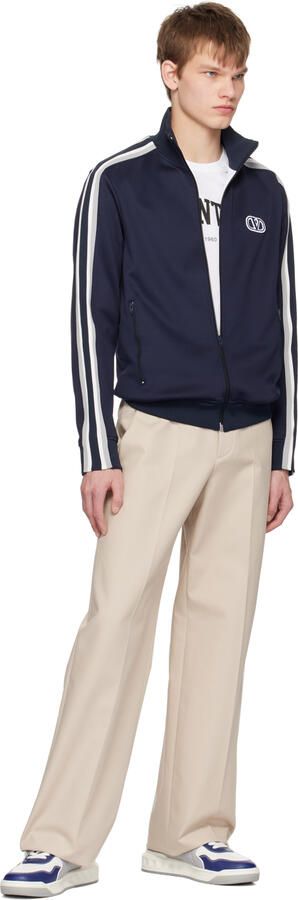 Valentino Garavani White & Blue One Stud Sneakers - Picture 4