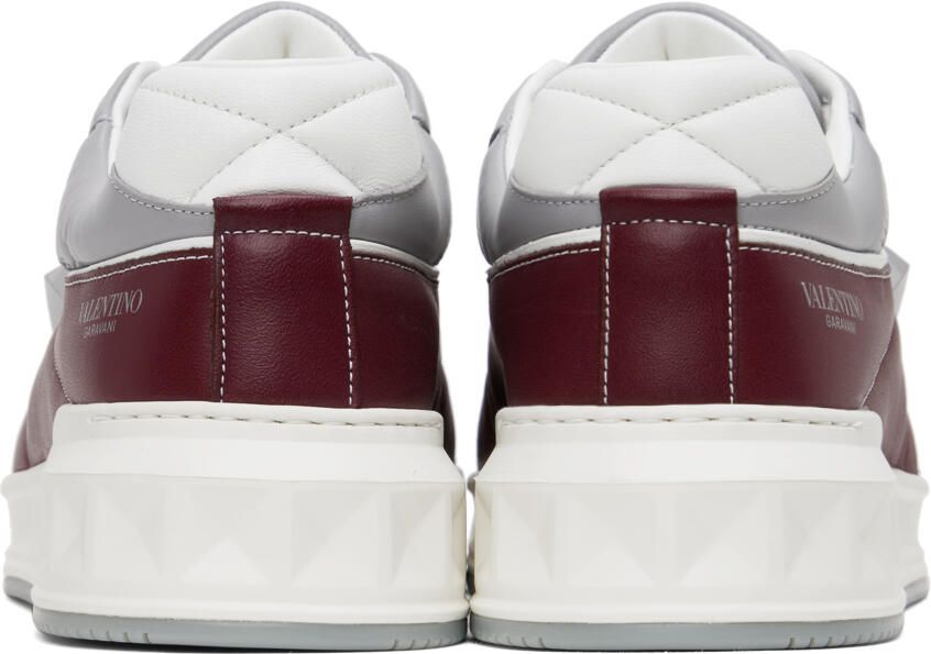 Valentino Garavani White & Burgundy One Stud Sneakers