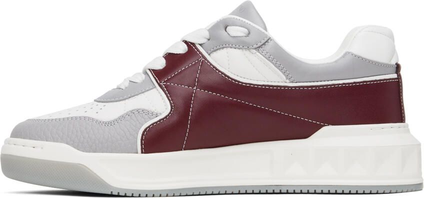 Valentino Garavani White & Burgundy One Stud Sneakers - Picture 3