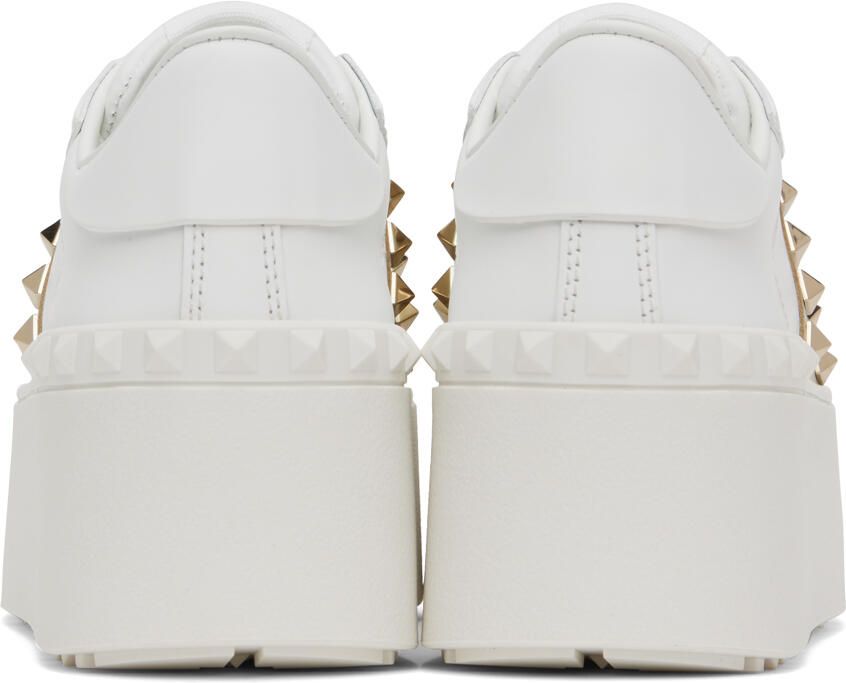 Valentino Garavani White & Gold Rockstud Untitled Sneakers