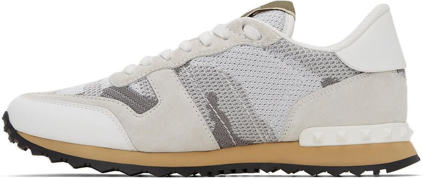Valentino Garavani White & Grey Camo Mesh Rockrunner Sneakers - Picture 4