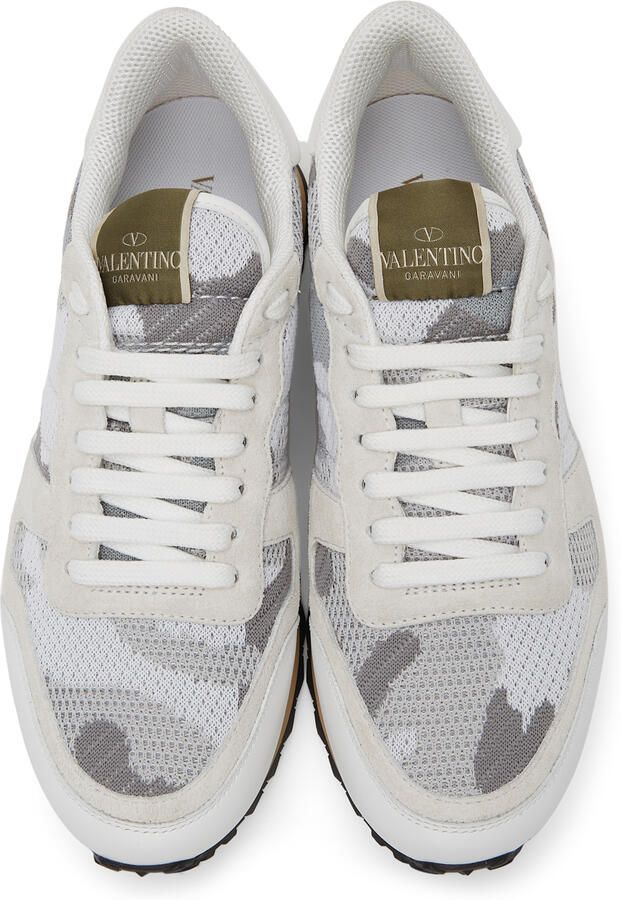 Valentino Garavani White & Grey Camo Mesh Rockrunner Sneakers