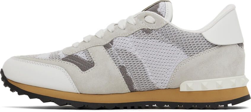 Valentino Garavani White & Grey Camouflage Rockrunner Sneakers - Picture 4