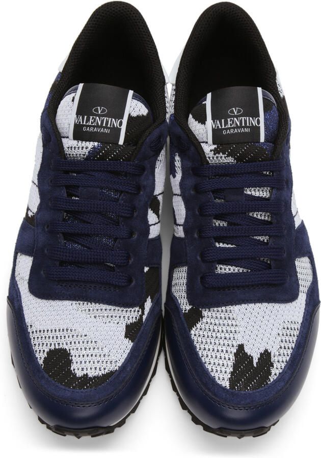 Valentino Garavani White & Navy Mesh Camouflage Rockrunner Sneakers
