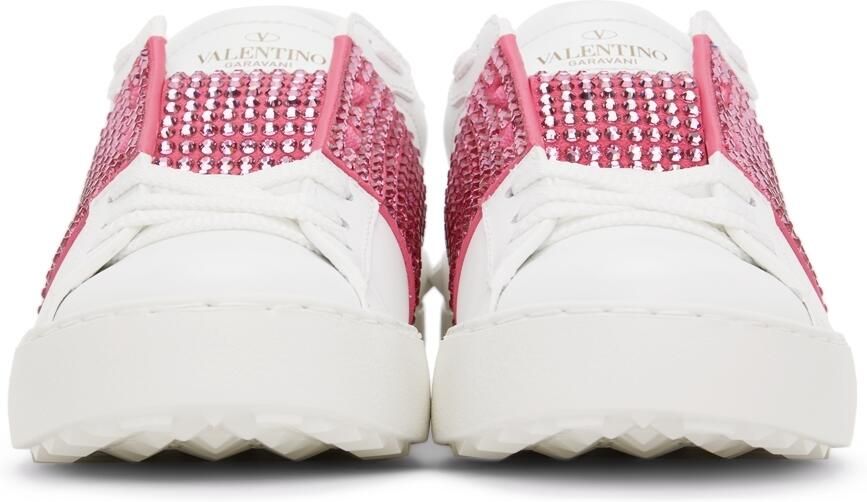 Valentino Garavani White & Pink Crystal Open Sneakers - Picture 2