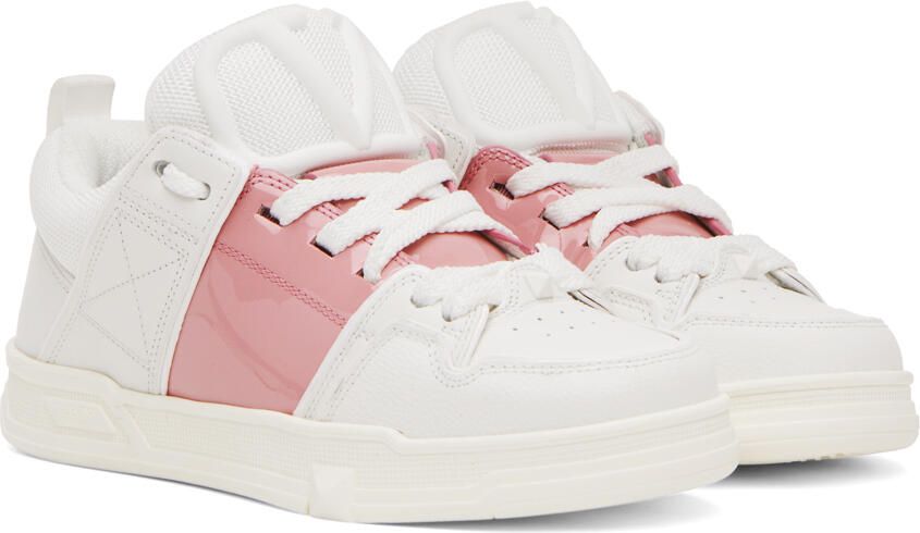 Valentino Garavani White & Pink Open Skate Sneakers - Picture 2