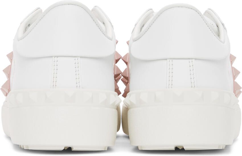 Valentino Garavani White & Pink Rockstud Open Sneakers - Picture 2