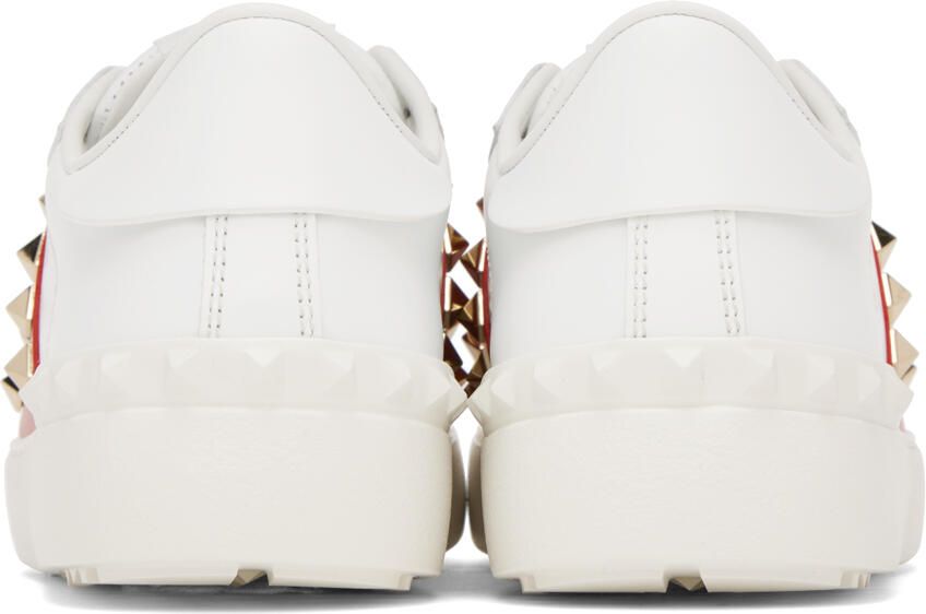 Valentino Garavani White & Red Rockstud Untitled Sneakers