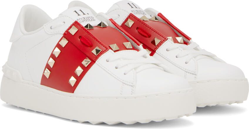 Valentino Garavani White & Red Rockstud Untitled Sneakers - Picture 2