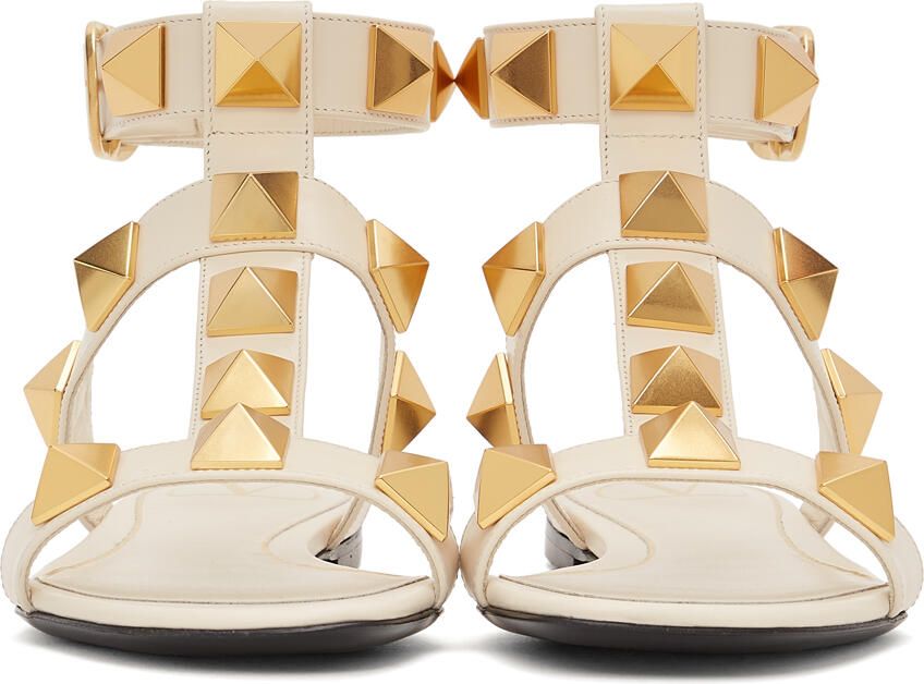 Valentino Garavani White Leather Roman Stud Flat Sandals - Picture 3