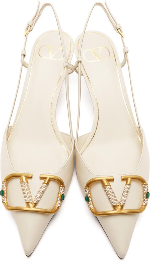 Valentino Garavani White VLogo Cabochon Slingback Heels - Picture 2