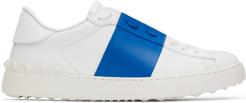 Valentino Garavani White & Blue Calfskin Open Sneakers - Picture 5
