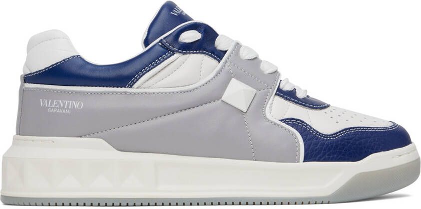 Valentino Garavani White & Blue One Stud Sneakers - Picture 5