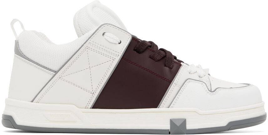 Valentino Garavani White & Burgundy Open Skate Low-Top Sneakers - Picture 4