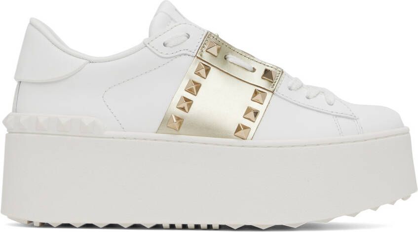Valentino Garavani White & Gold Rockstud Untitled Sneakers - Picture 5