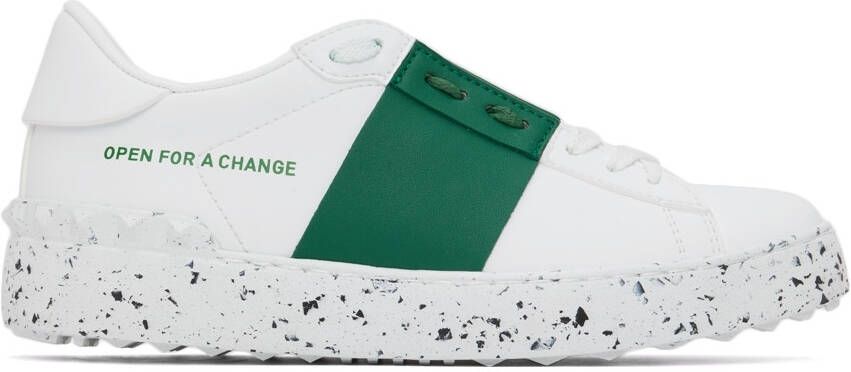 Valentino Garavani White & Green Open For A Change Sneakers