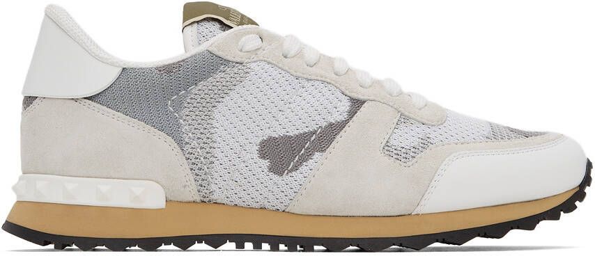 Valentino Garavani White & Grey Camo Mesh Rockrunner Sneakers - Picture 5