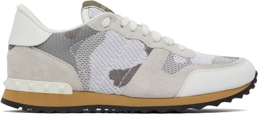Valentino Garavani White & Grey Camouflage Rockrunner Sneakers - Picture 5