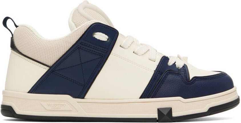 Valentino Garavani White & Navy Open Skate Sneakers - Picture 5