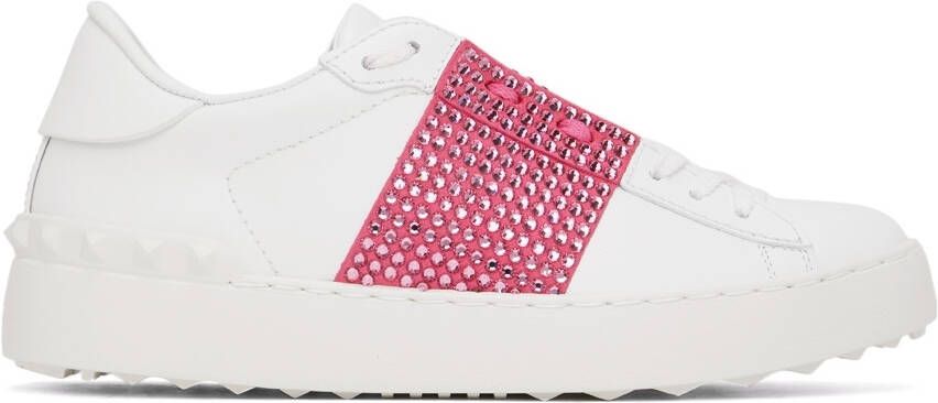 Valentino Garavani White & Pink Crystal Open Sneakers - Picture 4