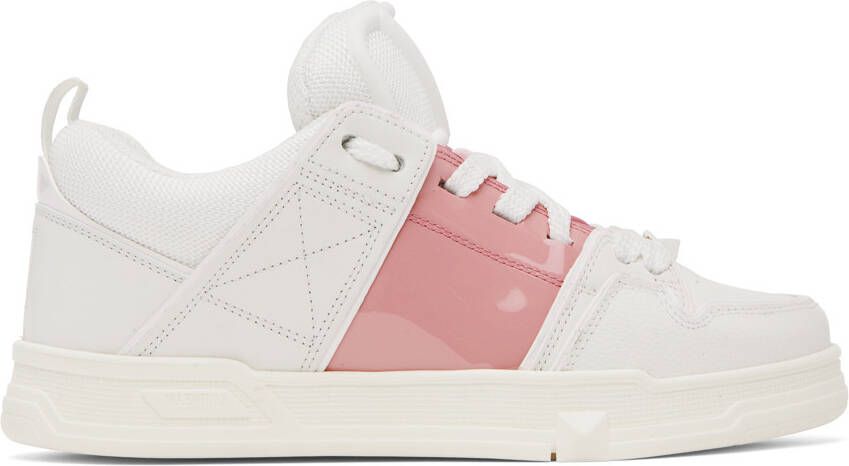 Valentino Garavani White & Pink Open Skate Sneakers - Picture 5