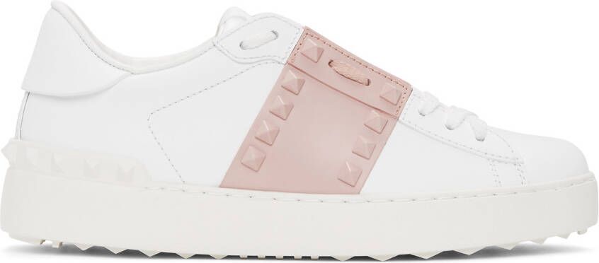 Valentino Garavani White & Pink Rockstud Open Sneakers - Picture 4