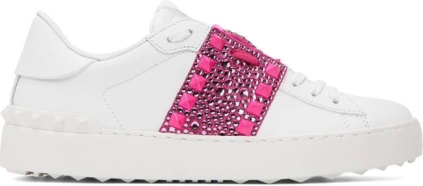 Valentino Garavani White & Pink Rockstud Untitled Sneakers