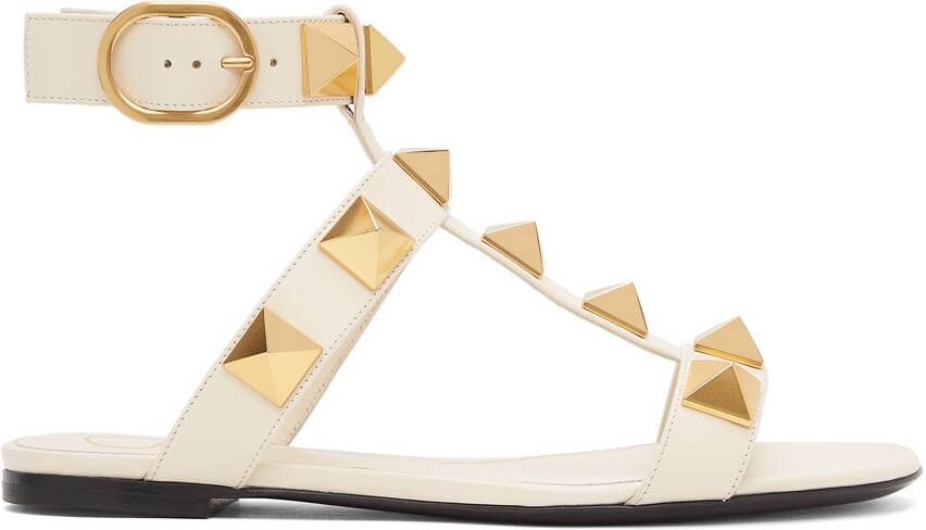 Valentino Garavani White Leather Roman Stud Flat Sandals - Picture 5