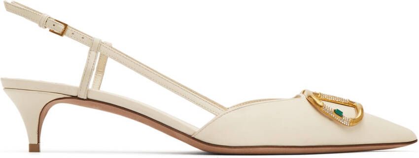 Valentino Garavani White VLogo Cabochon Slingback Heels - Picture 5