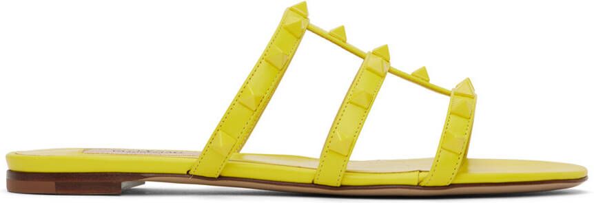 Valentino Garavani Yellow Rockstud Slides - Picture 5