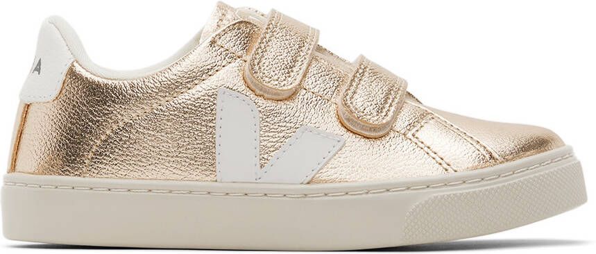 VEJA Kids Gold & White Leather Esplar Sneakers - Picture 3