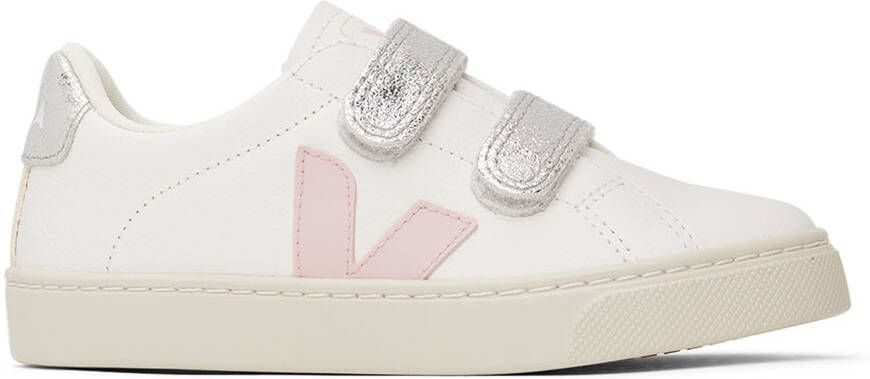 VEJA Kids White & Silver Leather Esplar Sneakers - Picture 4