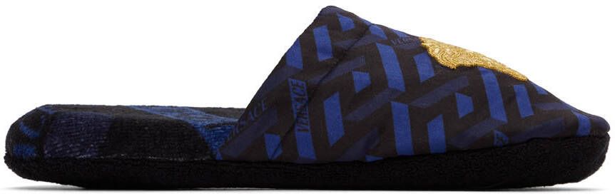 Versace Black & Blue La Greca Slippers - Picture 5