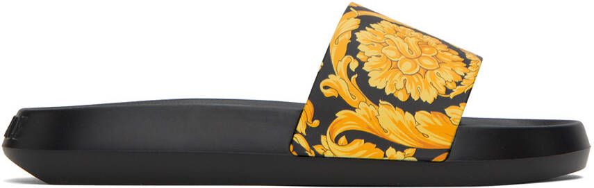 Versace Black & Gold Barocco Slides - Picture 5