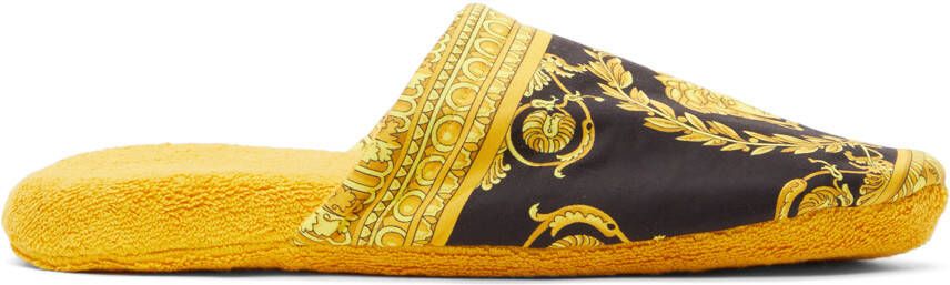 Versace Black & Gold Baroque Slippers - Picture 5
