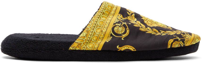 Versace Black & Gold Baroque Slippers - Picture 4