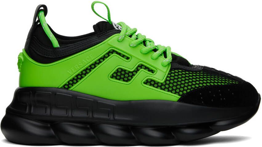 Versace Black & Green Chain Reaction Sneakers - Picture 5