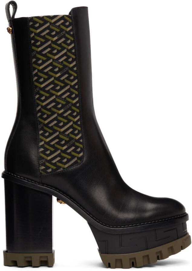 Versace Black & Khaki La Greca Boots - Picture 4