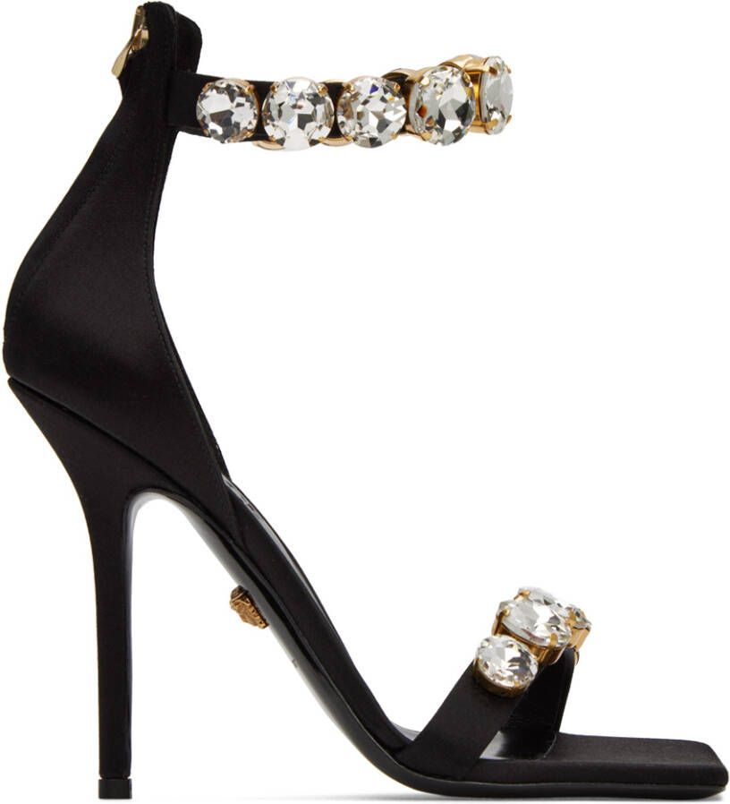 Versace Black Crystal Heeled Sandals - Picture 5