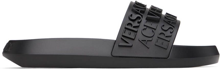 Versace Black Embossed Slides - Picture 6