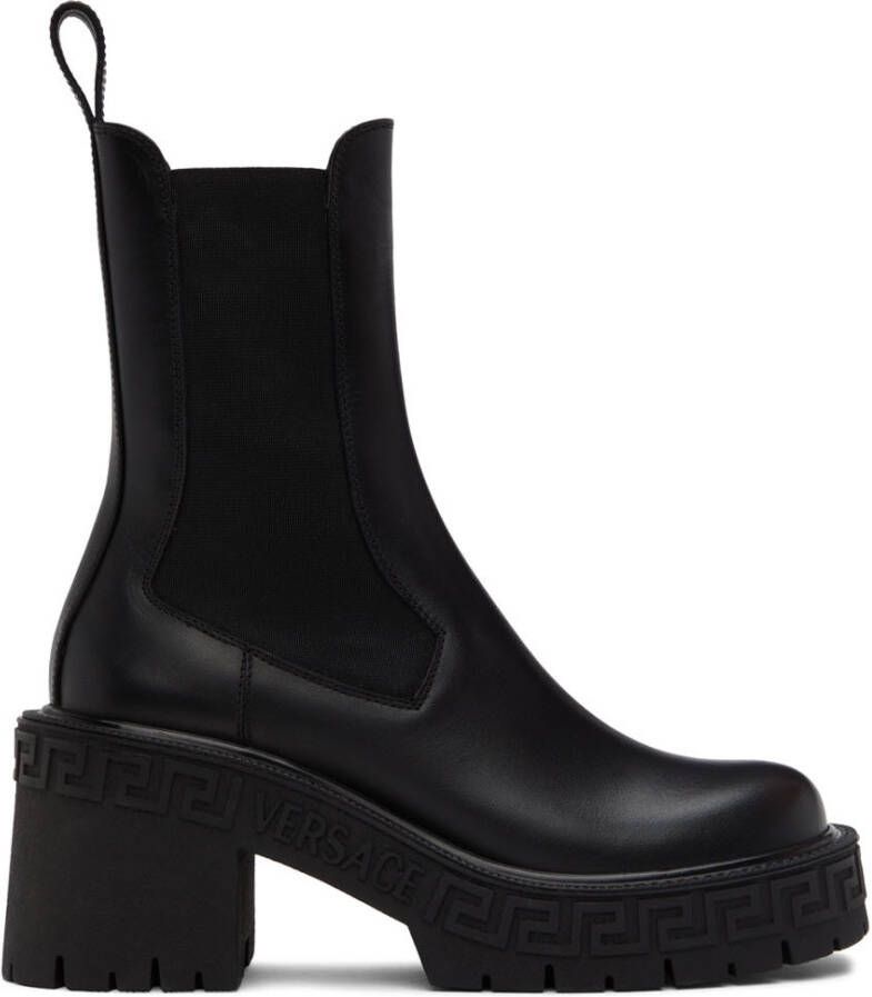 Versace Black Greca Chelsea Boots