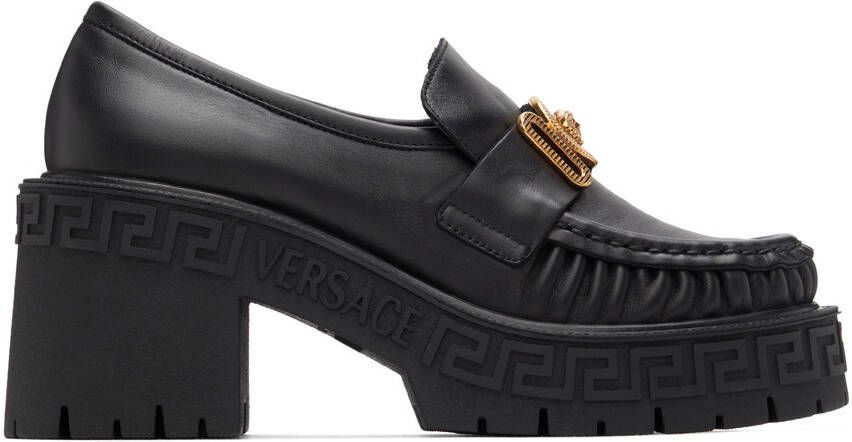 Versace Black Greca Heeled Loafers - Picture 5