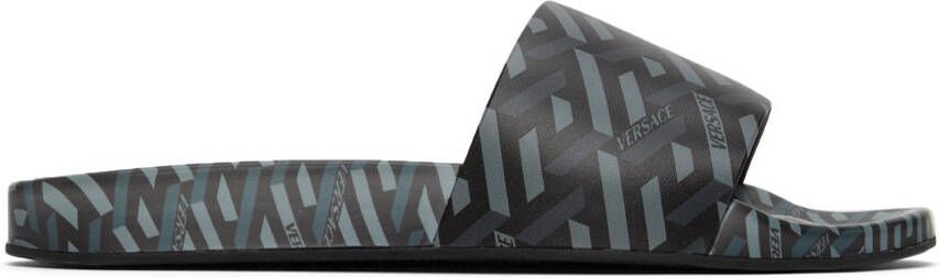 Versace Black Greca Print Slides - Picture 4