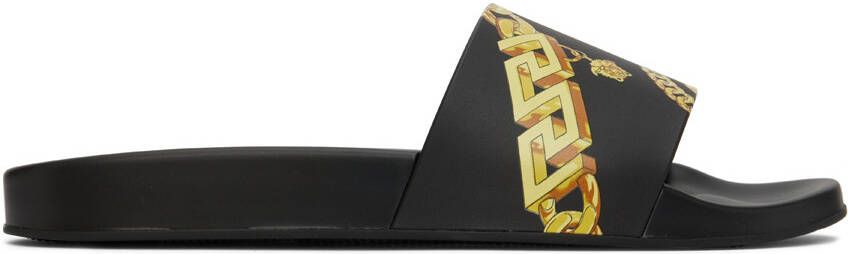 Versace Black La Greca Chain Slides - Picture 5