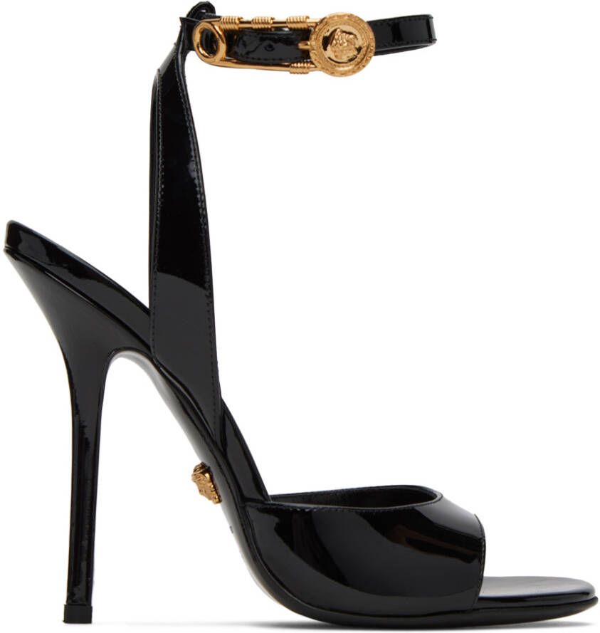 Versace Black Safety Pin Heeled Sandals