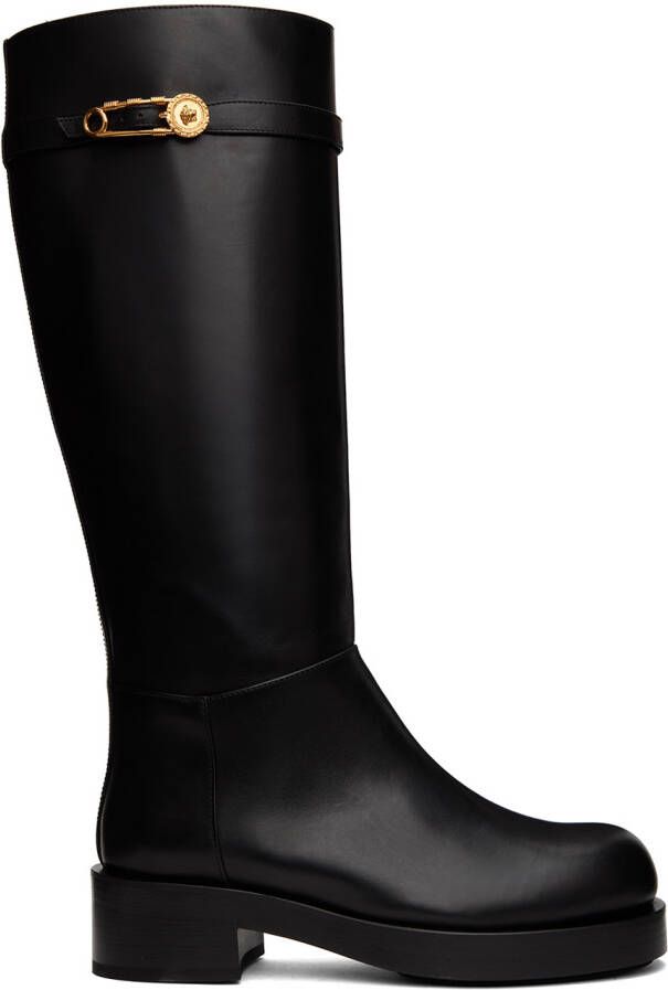 Versace Black Safety Pin Tall Boots