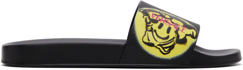 Versace Black Smiling Medusa Slip-On Sandals - Picture 5