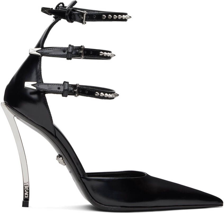 Versace Black Spiked Pin-Point Heels - Picture 5