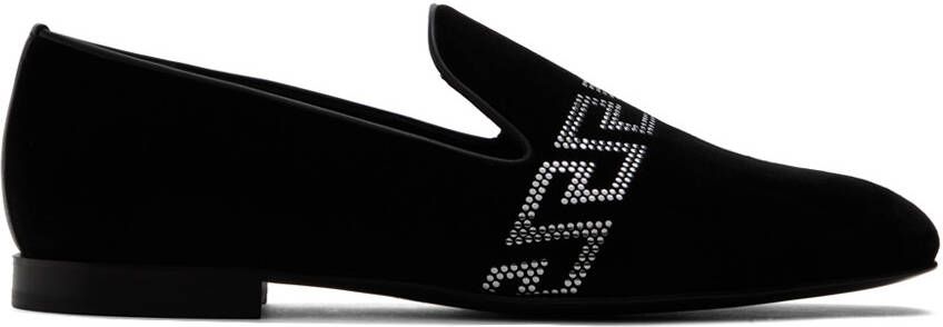 Versace Black Studded Greca Loafers - Picture 5