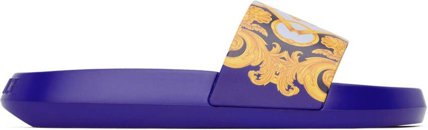 Versace Blue Barocco Slides - Picture 5